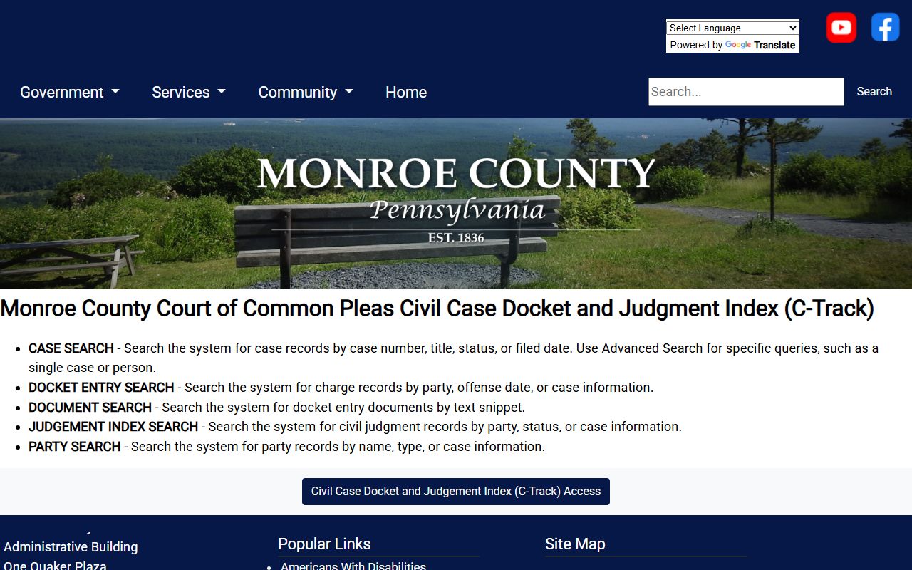 Monroe County court records C-Track search overview