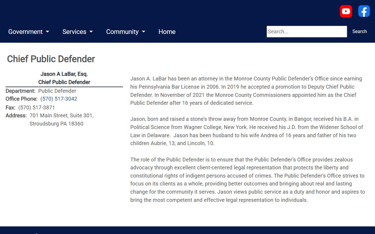 Monroe County criminal court records Chief Public Defender contact