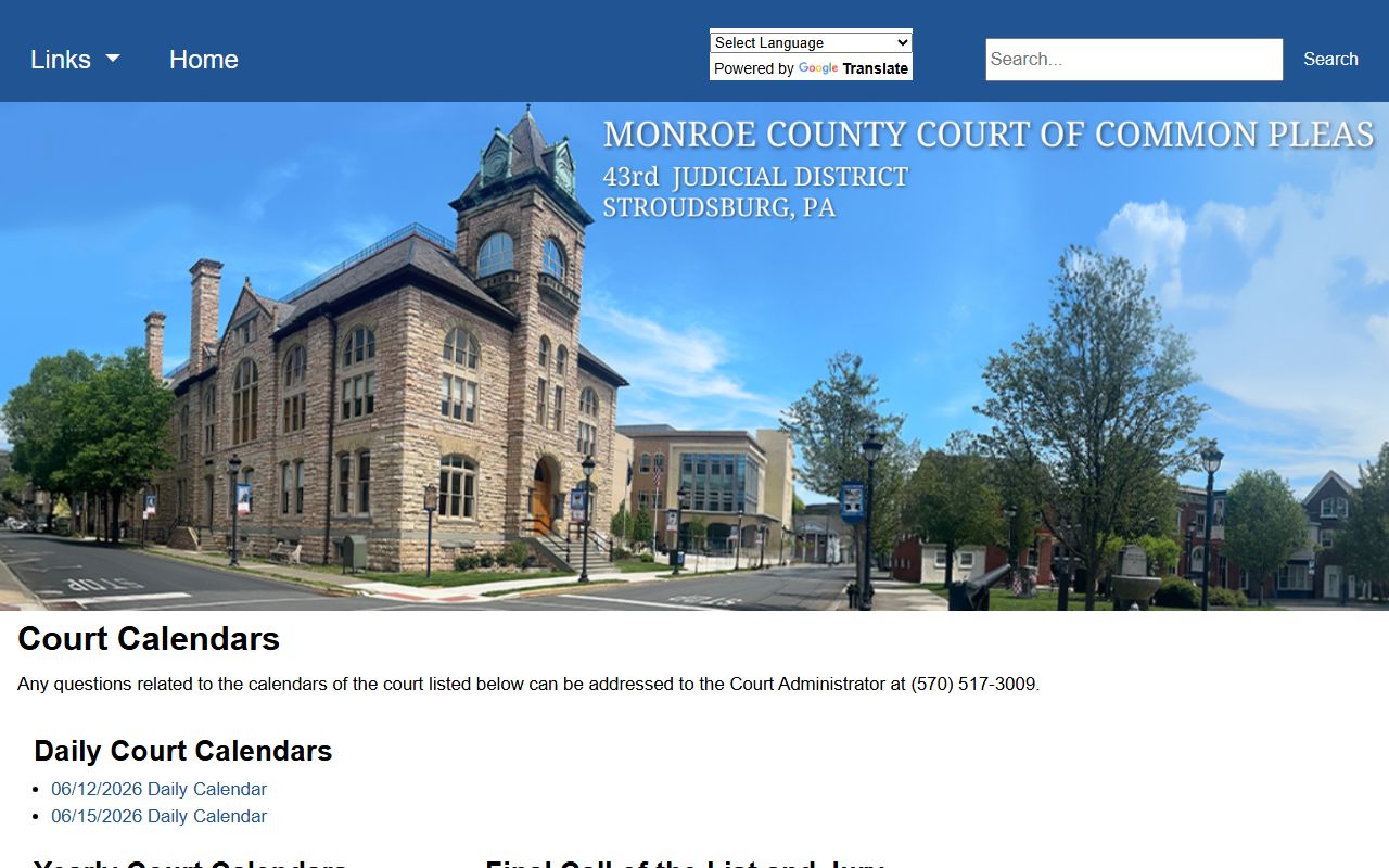 Monroe County court records calendar access
