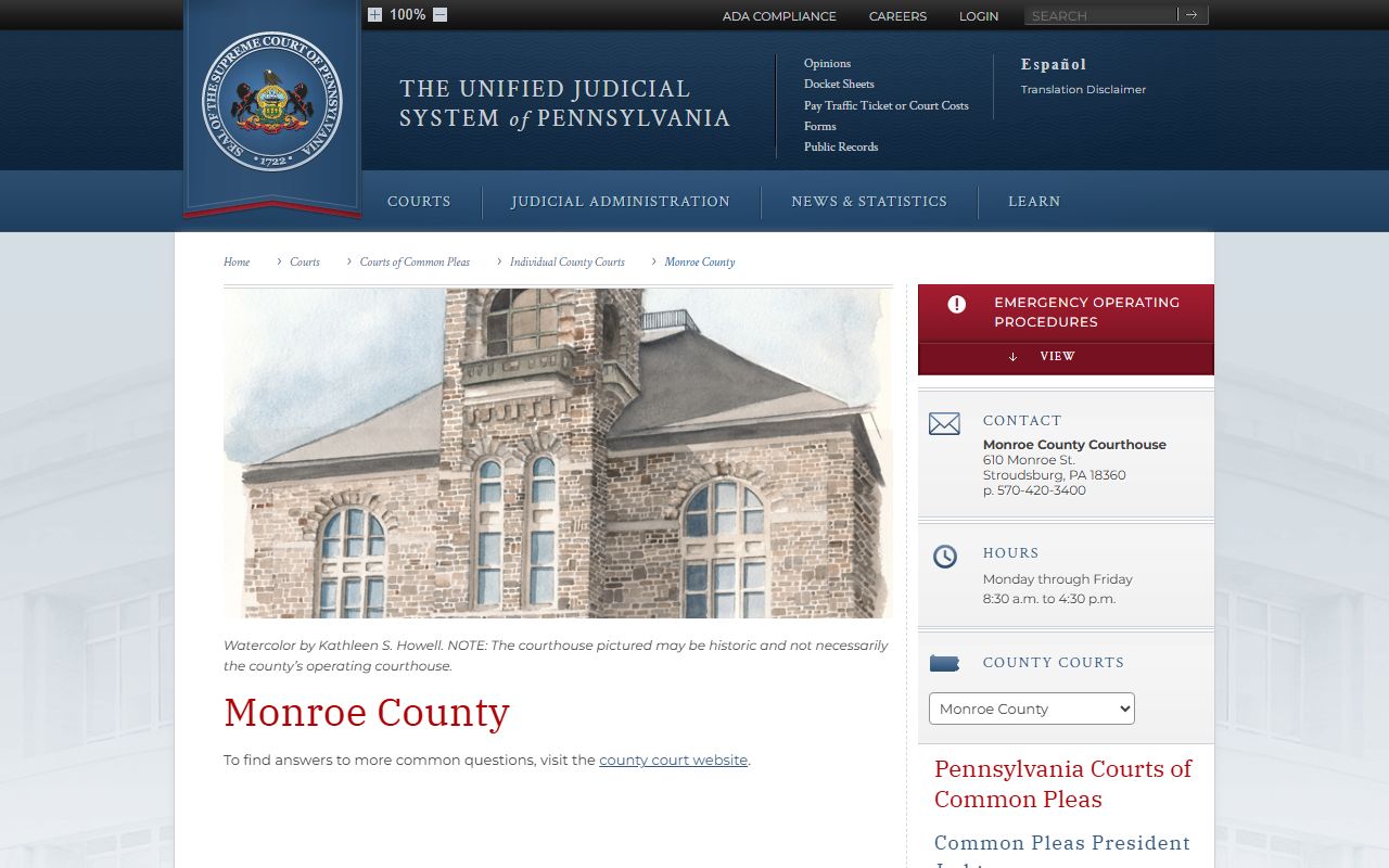 Monroe County court records UJS courthouse profile