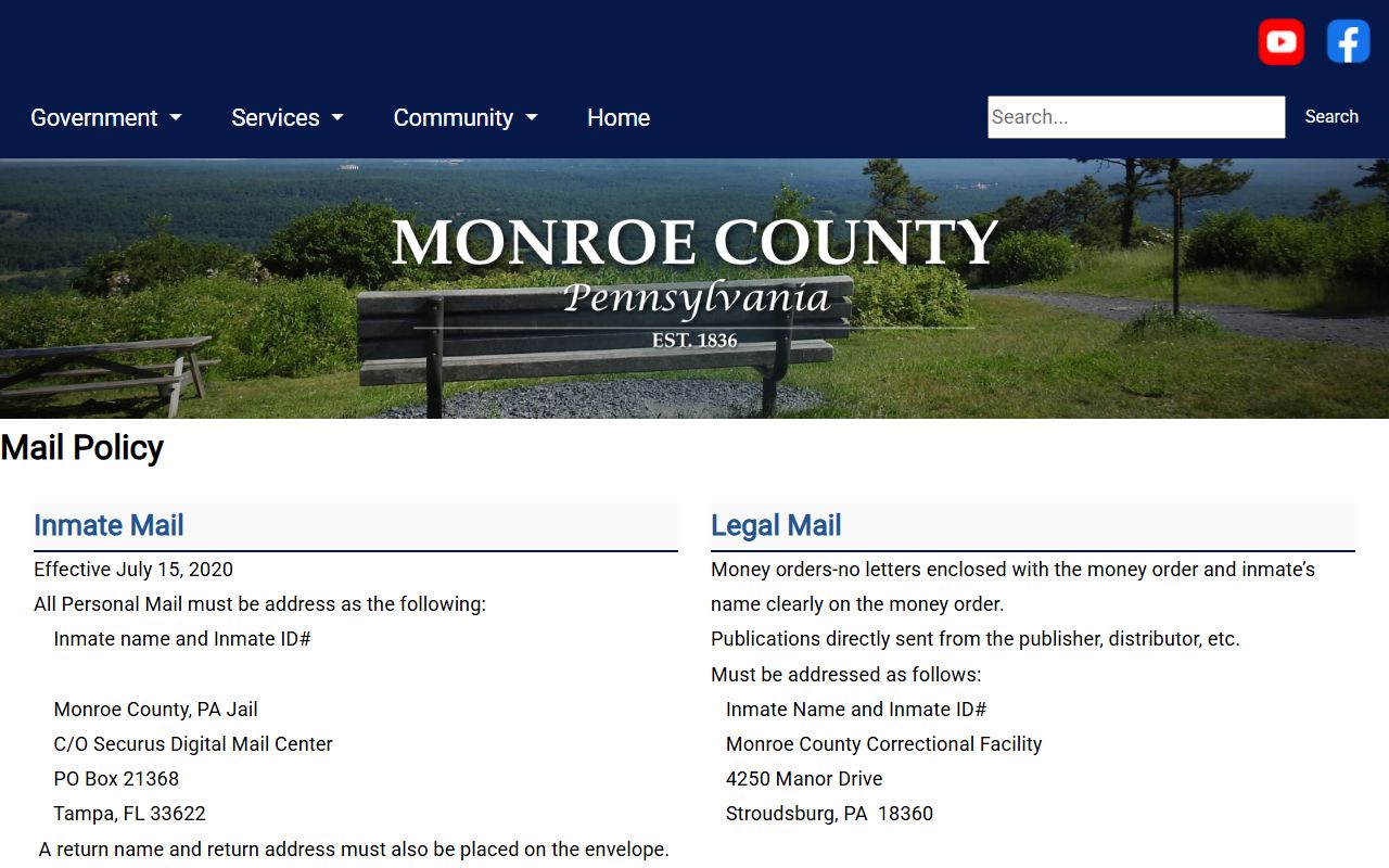 Monroe County inmate records mail policy and Securus Digital Mail Center address