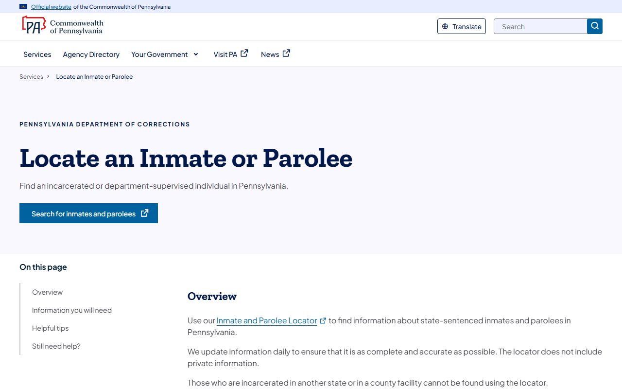 Monroe County inmate records Pennsylvania DOC locator for state inmates