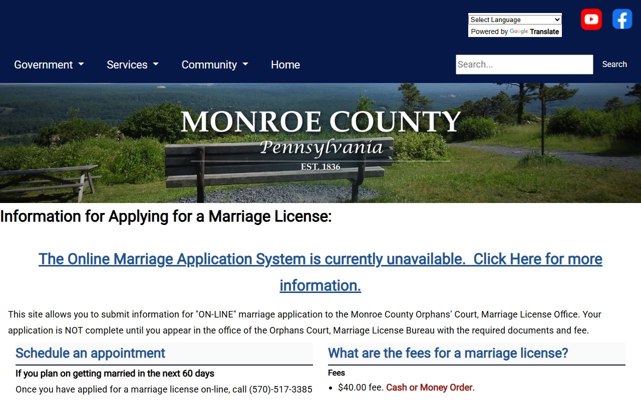 Monroe County marriage records marriage license page