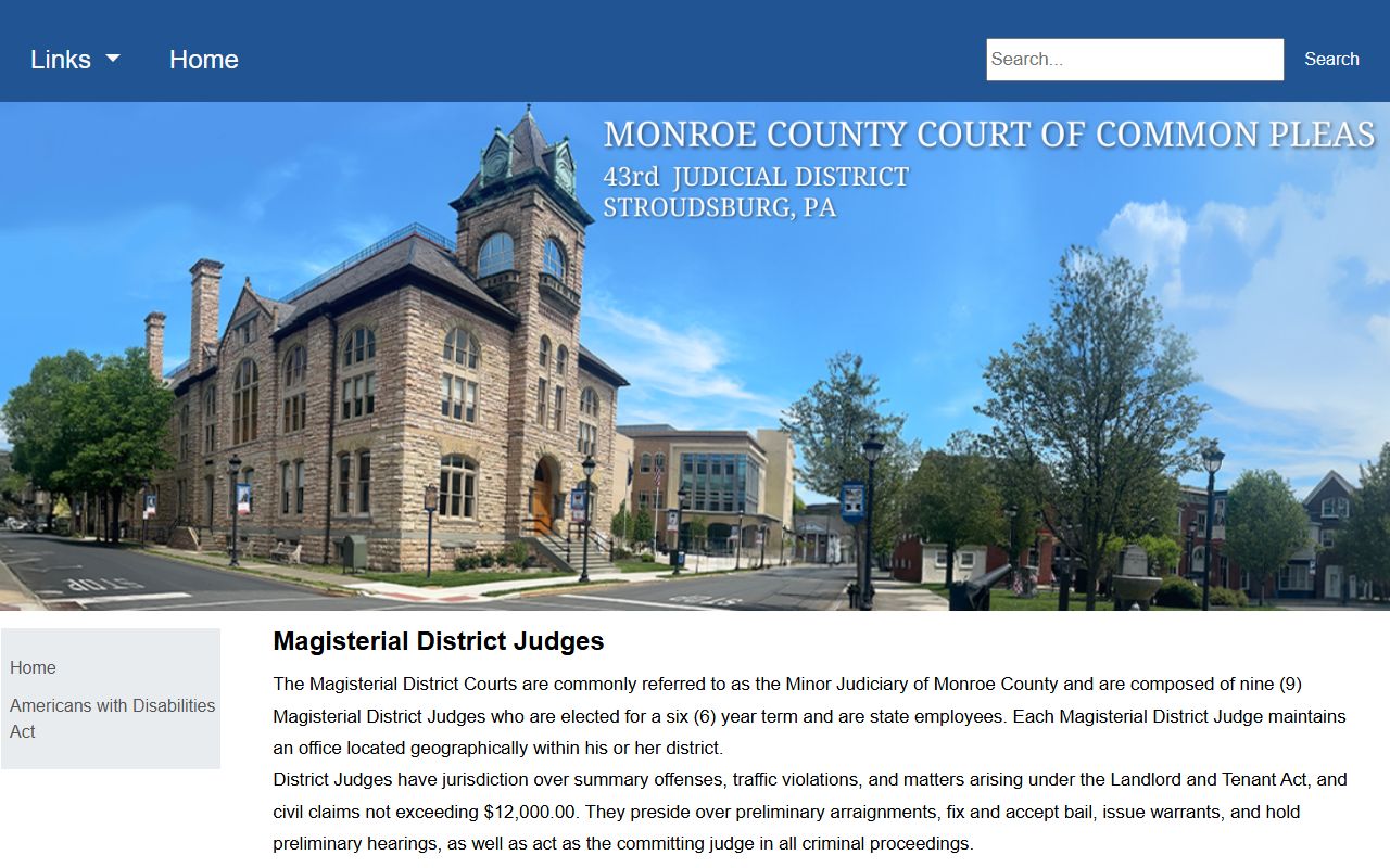 Monroe County traffic court records Magisterial District Judges list